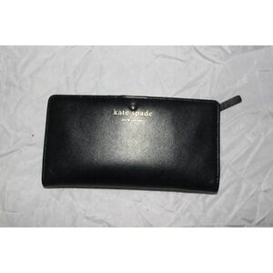 Kate Spade New York Black Saffiano Leather Slim Bifold Wallet Cream Interior